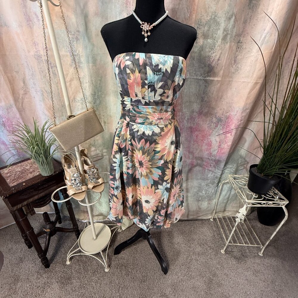 📌Coast Beautiful Floral Silk Blend Cocktail - Evening Strapless Bubble Dress